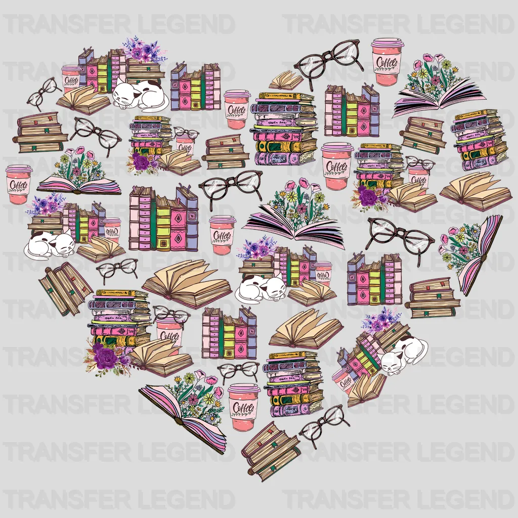 Love Books Cat And Coffee design- DTF heat transfer - transferlegend