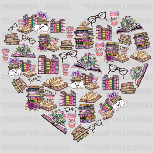 Love Books Cat And Coffee design- DTF heat transfer - transferlegend