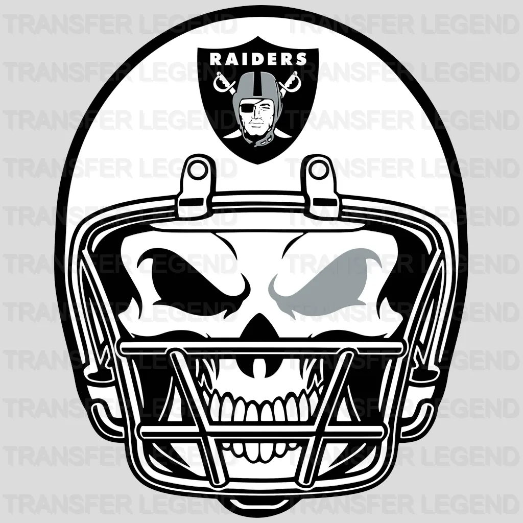 Las Vegas Raiders skull wearing Raiders football helmet front view, NFL design - DTF Heat Transfer