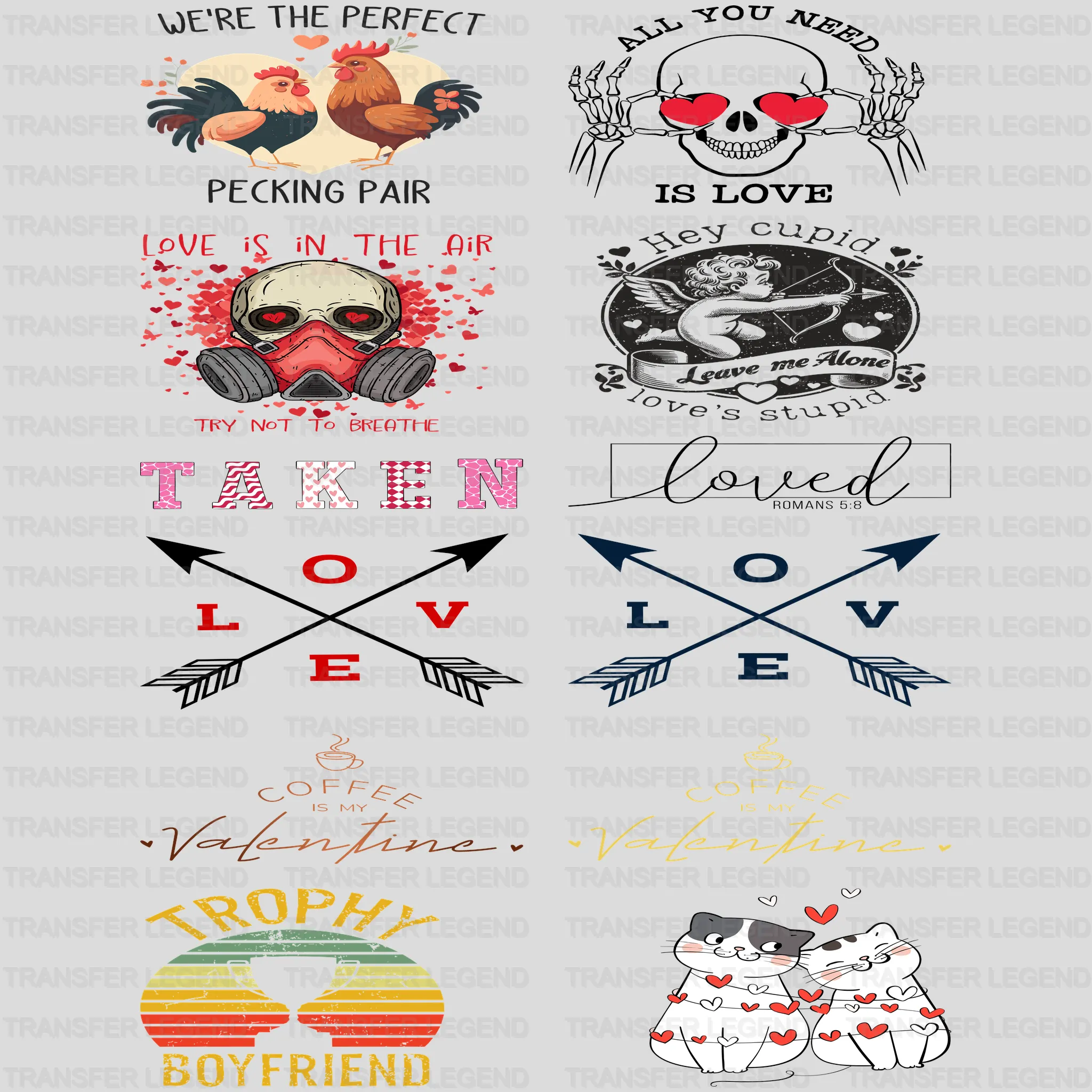 Valentine's Premade Gang sheet - 12 PCS 10 INCH - transferlegend