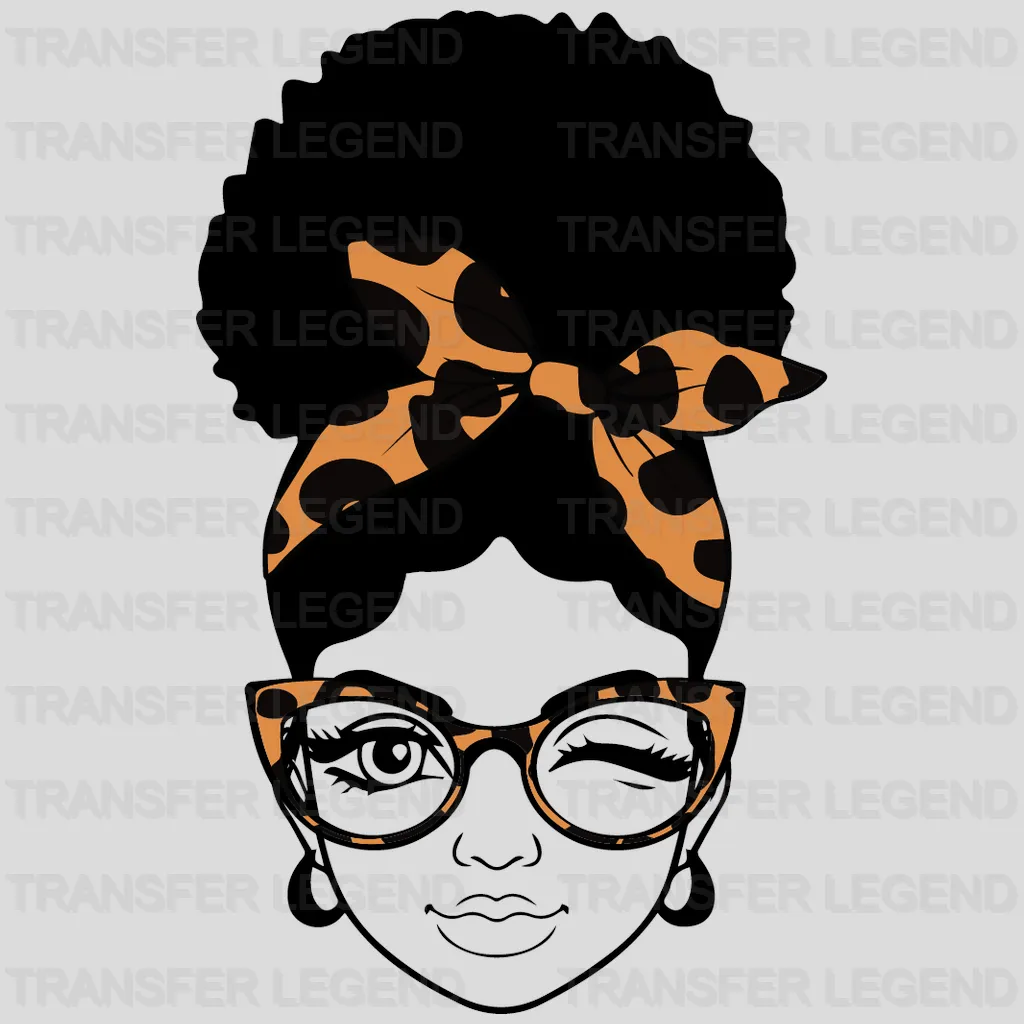 Afro Bun Leopard Headband Black Women design- DTF heat transfer - transferlegend