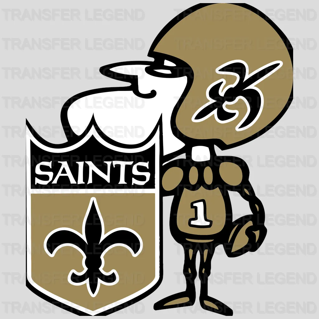 New Orleans Saints cartoon dog mascot in jersey with fleur‑de‑lis, NFL design - DTF Heat Transfer