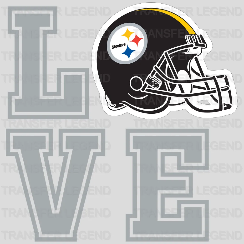 Pittsburgh Steelers “LOVE” text with helmet as “O”, NFL design - DTF Heat Transfer
