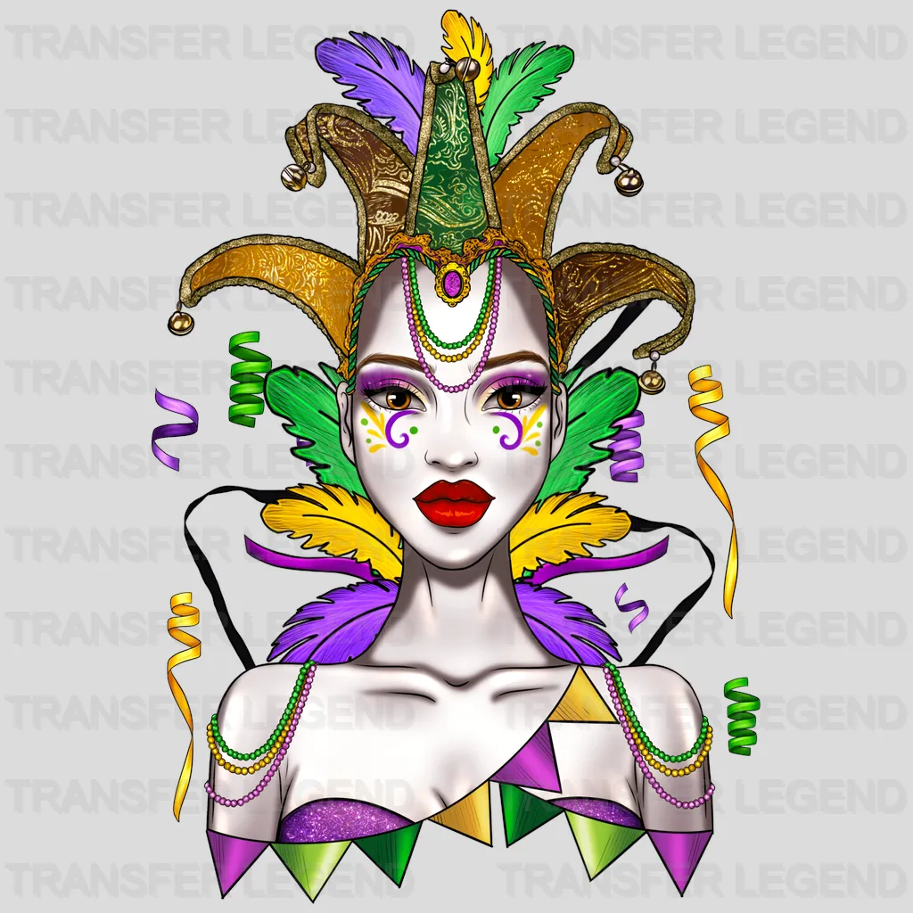 Lady Mardi Gras Design- Mardi Gras DTF heat transfer - transferlegend