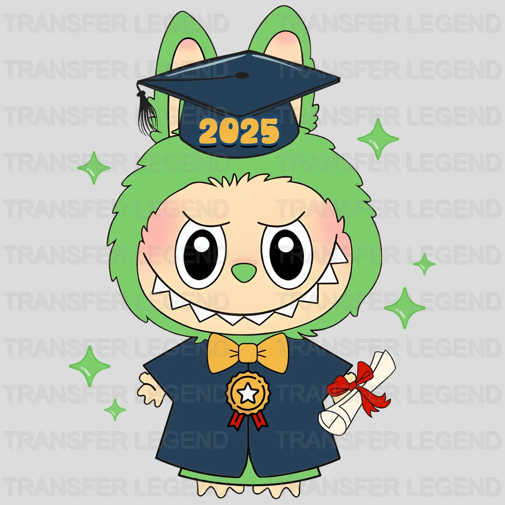 Green Graduation Labubu Design - DTF Heat Transfers
