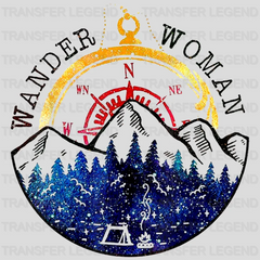 Wander Woman Compass Camping Hiking Mountain Retro Vintage Design - DTF heat transfer - transferlegend