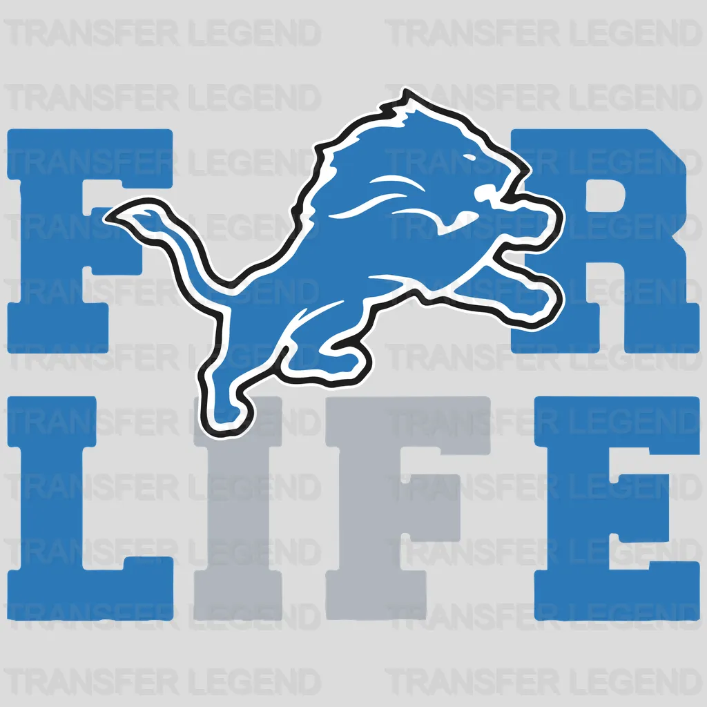 Detroit Lions For Life Wordmark with Lion Silhouette NFL Design - DTF Heat Transfer