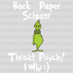 Rock Paper Scissor Throat Punch I Win Grinch Design, Christmas Design, Dtf Heat Transfer - transferlegend