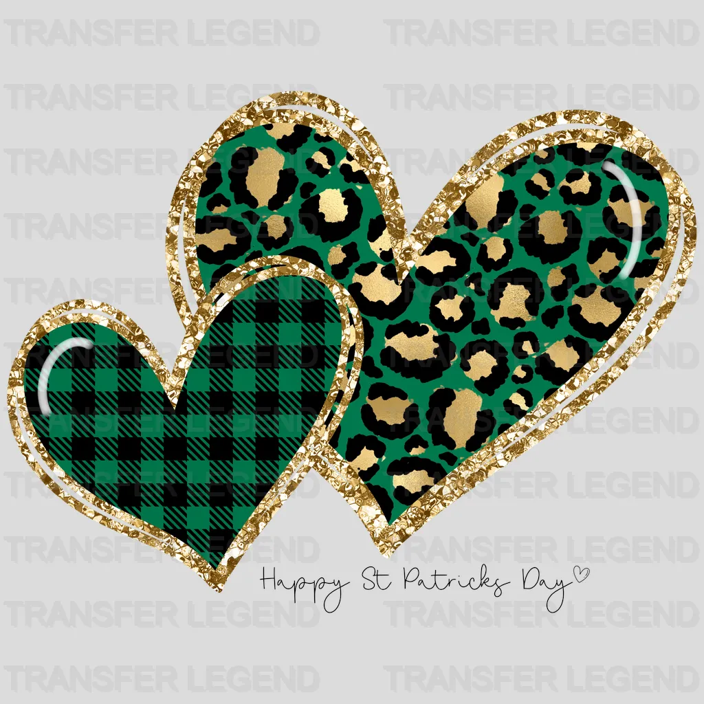 Happy St. Patricks Day Glitter Leopard Hearts Design - DTF heat transfer - transferlegend