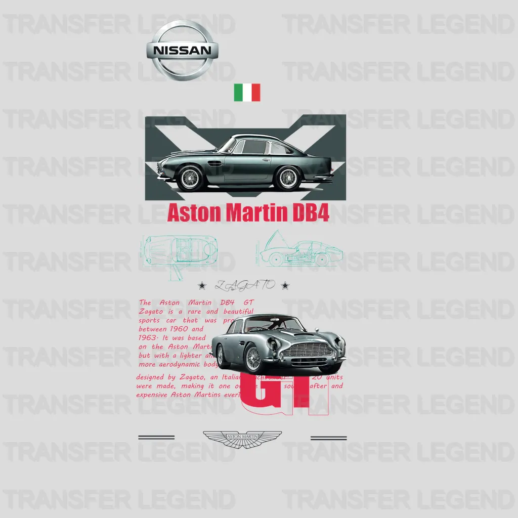 Aston Martin DB4 1960 Zaagato Cars Design - DTF Heat Transfer - transferlegend