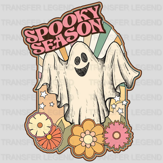 Halloween Spooky Season Smiley Ghost Flower Design - DTF heat transfer - transferlegend