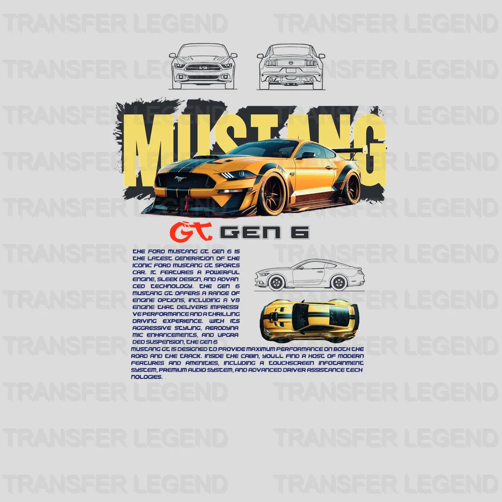 Ford Mustang GT GEN 6 Cars Design - DTF Heat Transfer - transferlegend