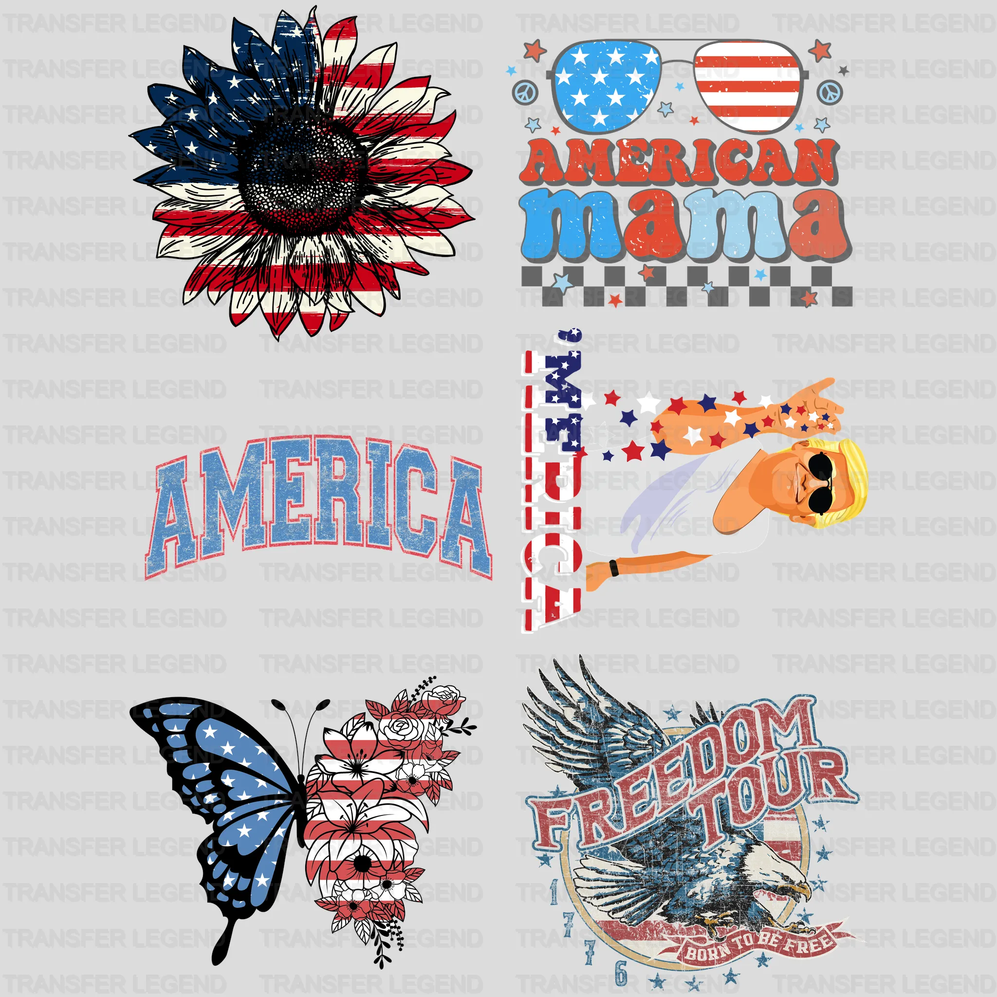 4th Of July -Premade Gang sheet - 6 PCS 10 INCH - transferlegend