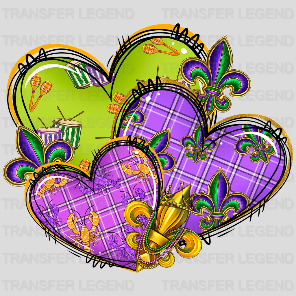 Hearts Mardi Gras Design- Mardi Gras DTF heat transfer - transferlegend