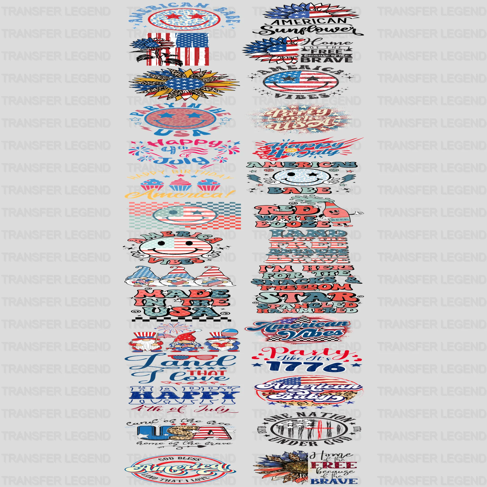 4th Of July Premade Gang sheet - 30 PCS 10 INCH - transferlegend