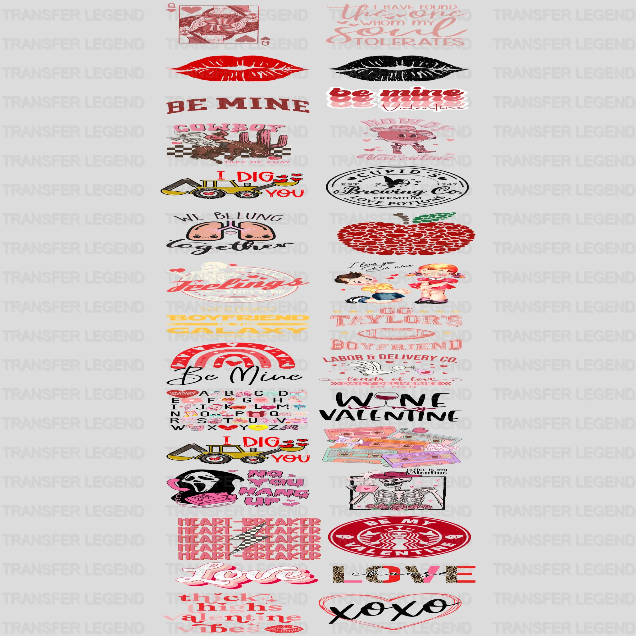 Valentine's Premade Gang sheet - 30 PCS 10 INCH - transferlegend