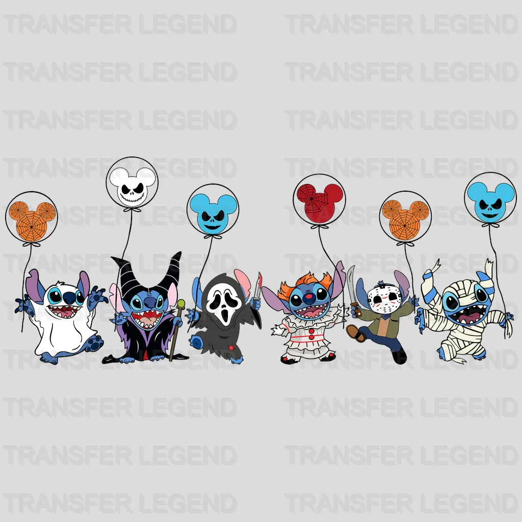 Stitch Pennywise - Jason Voorhees - Scream With Mickey Head Balloons Horror Movie Characters  Design - DTF heat transfer - transferlegend