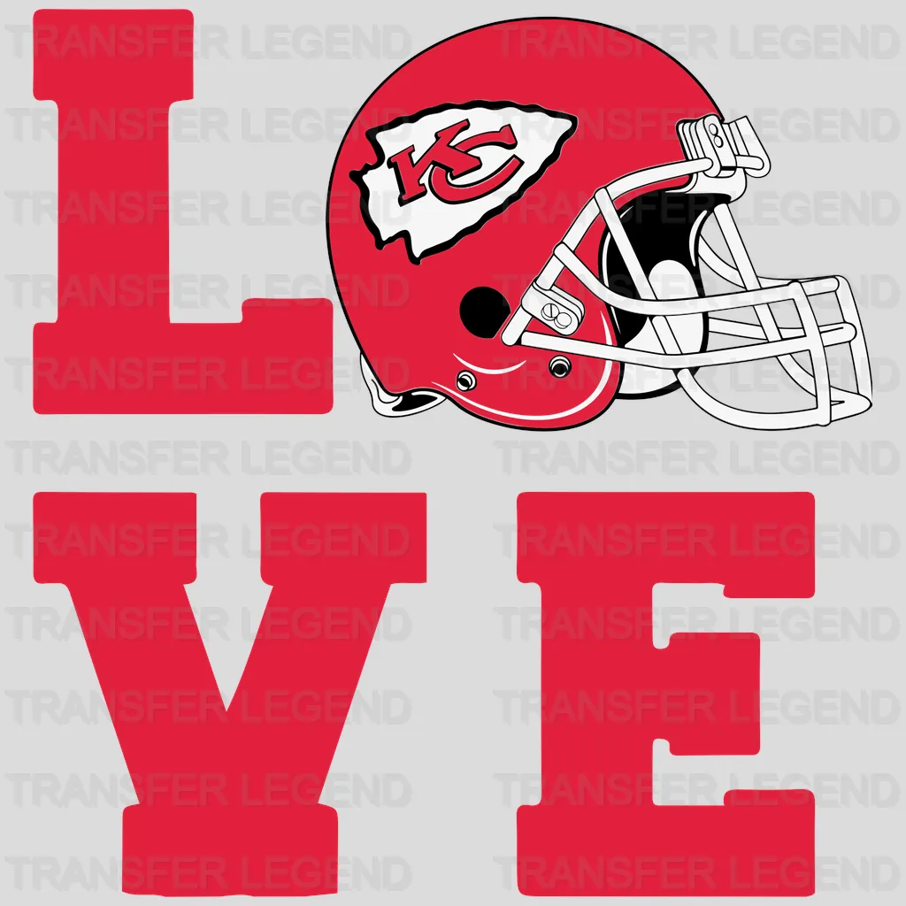 Kansas City Chiefs LOVE Word Block with Helmet NFL Design - DTF Heat Transfer