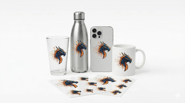 Collection of products with a dragon design on a white background