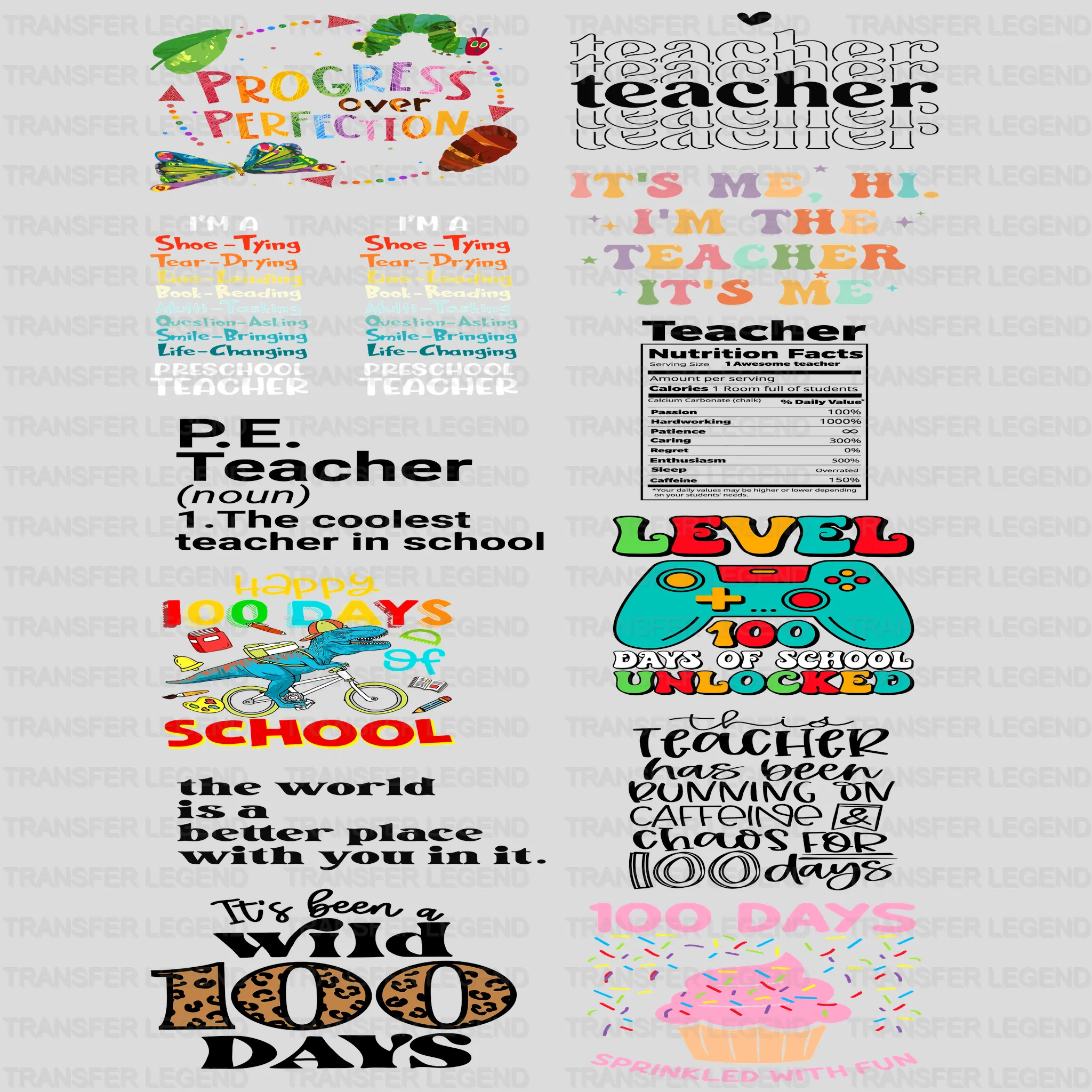 100 Days of School Premade Gang Sheet-22X60 (Set 9) - transferlegend