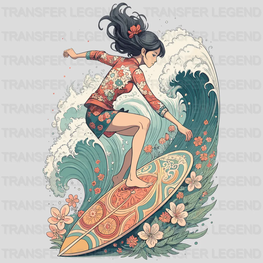 Japon Lady Surfing Design - DTF Heat Transfers - transferlegend