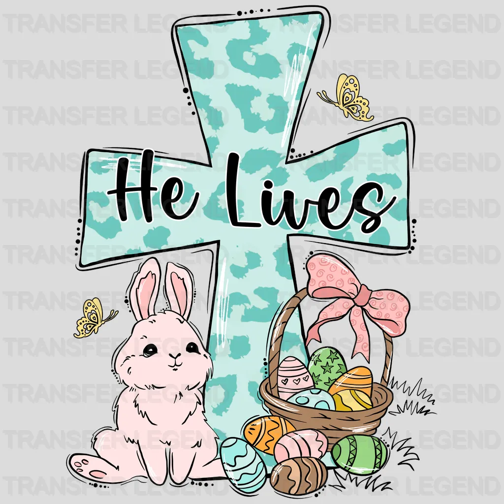 He Lives Cross with Easter Bunny Design - DTF heat transfer - transferlegend