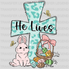 He Lives Cross with Easter Bunny Design - DTF heat transfer - transferlegend