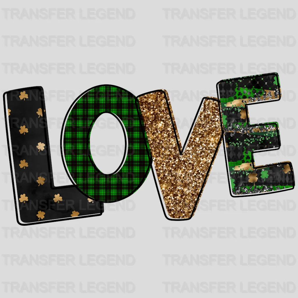 Gold and Black LOVE Text St. Patrick's Day Design - DTF heat transfer - transferlegend