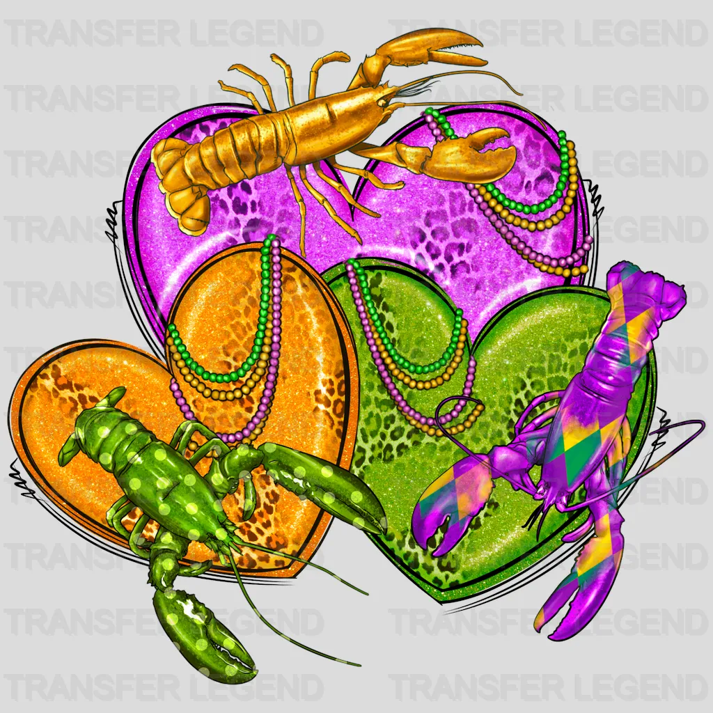 Heart Lobster Mardi Gras Design- Mardi Gras DTF heat transfer - transferlegend