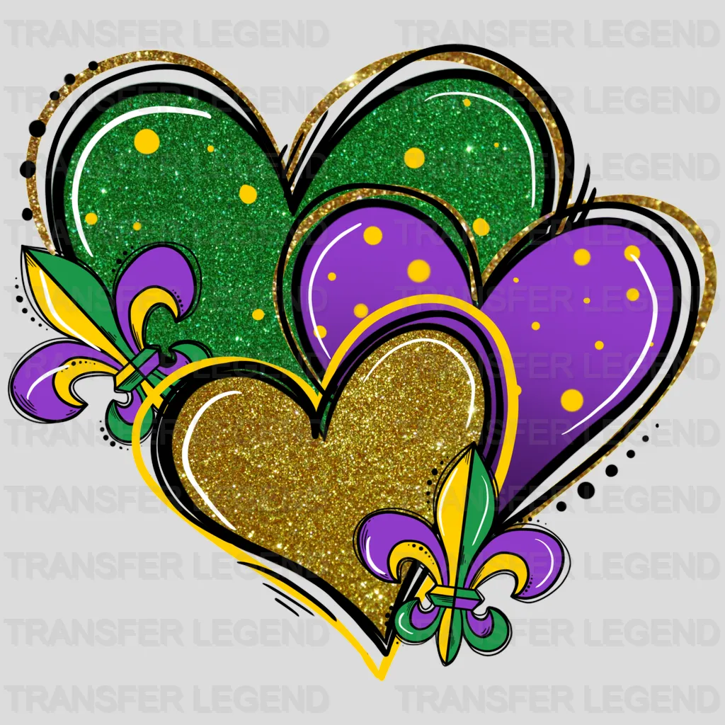 Heart Mardi Gras Design- DTF heat transfer - transferlegend