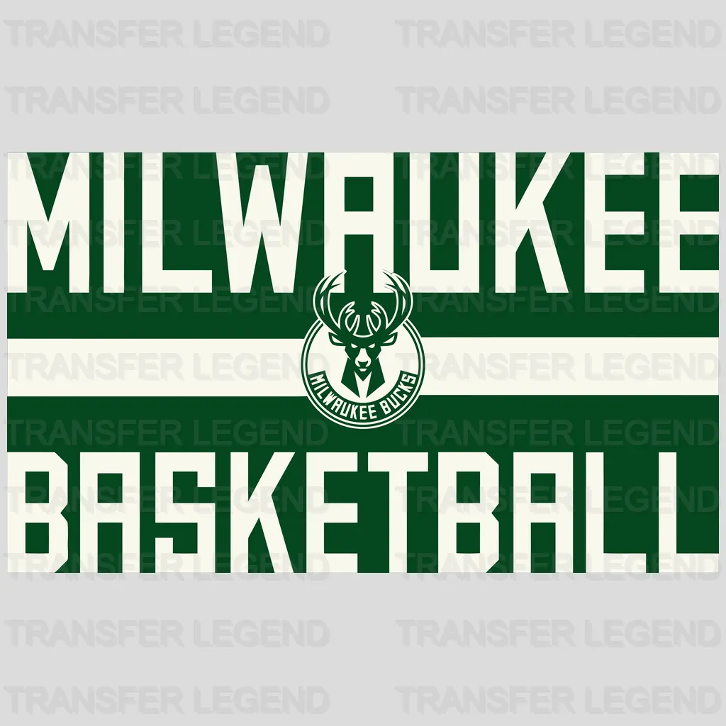 Milwaukee Bucks “MILWAUKEE BASKETBALL” Banner with Crest NBA Design - DTF Heat Transfer