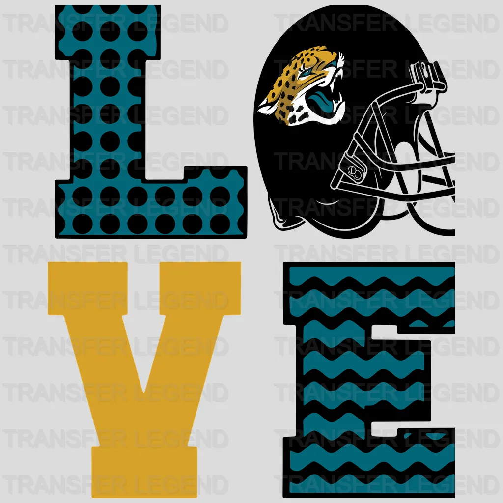 Jacksonville Jaguars LOVE Block Wordmark with Mini Head NFL Design - DTF Heat Transfer