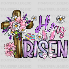 He Is Rsen Floral Cross Easter Design - DTF heat transfer - transferlegend