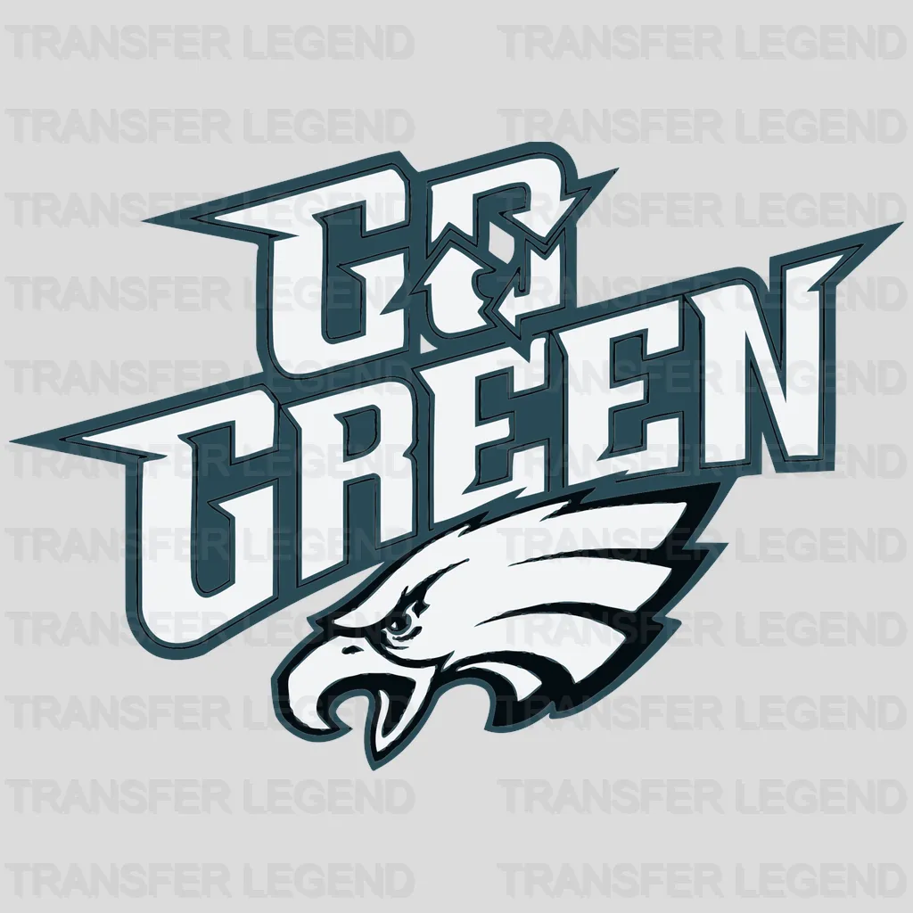 Philadelphia Eagles ‘Go Green’ block text with stripes, NFL design - DTF Heat Transfer