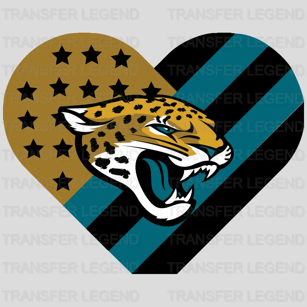 Jacksonville Jaguars Stars & Stripes Heart Emblem NFL Design - DTF Heat Transfer