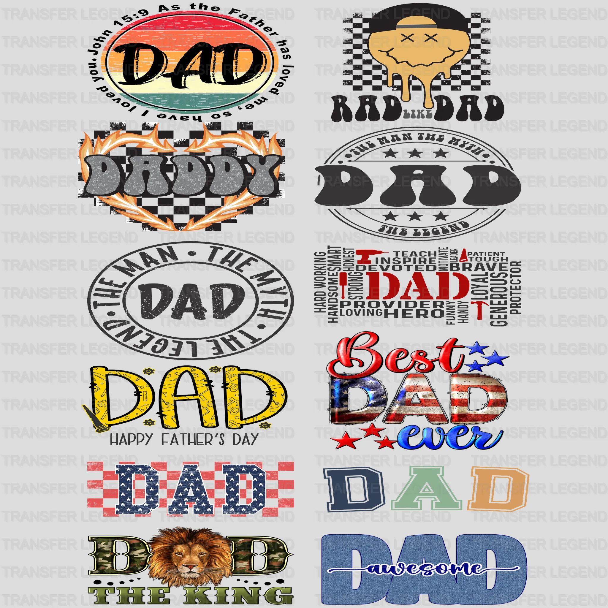 Father's Day - Premade Gang sheet - 12 PCS 10 INCH - transferlegend