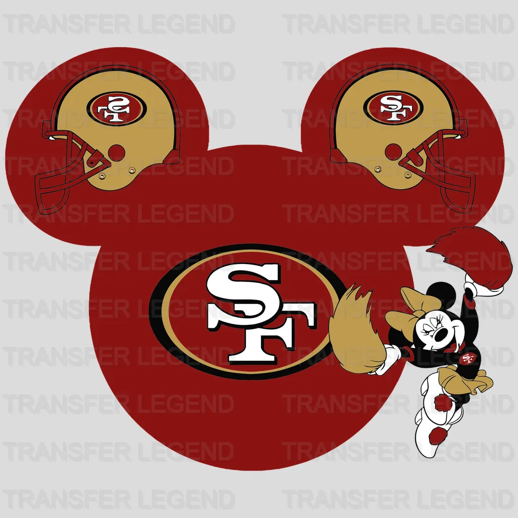 San Francisco 49ers Mickey Ears with Helmets & SF Emblem NFL Design - DTF Heat Transfer