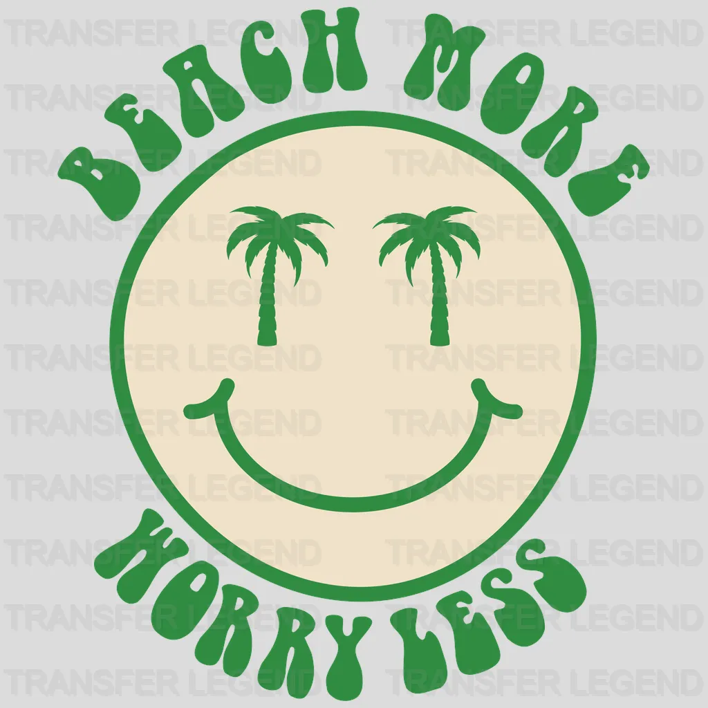 Beach More Worry Less Smiley Palm Face DTF Transfer - transferlegend