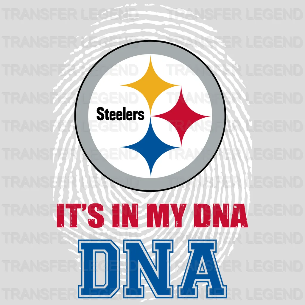 Pittsburgh Steelers fingerprint “DNA” graphic behind star logo, NFL design - DTF Heat Transfer