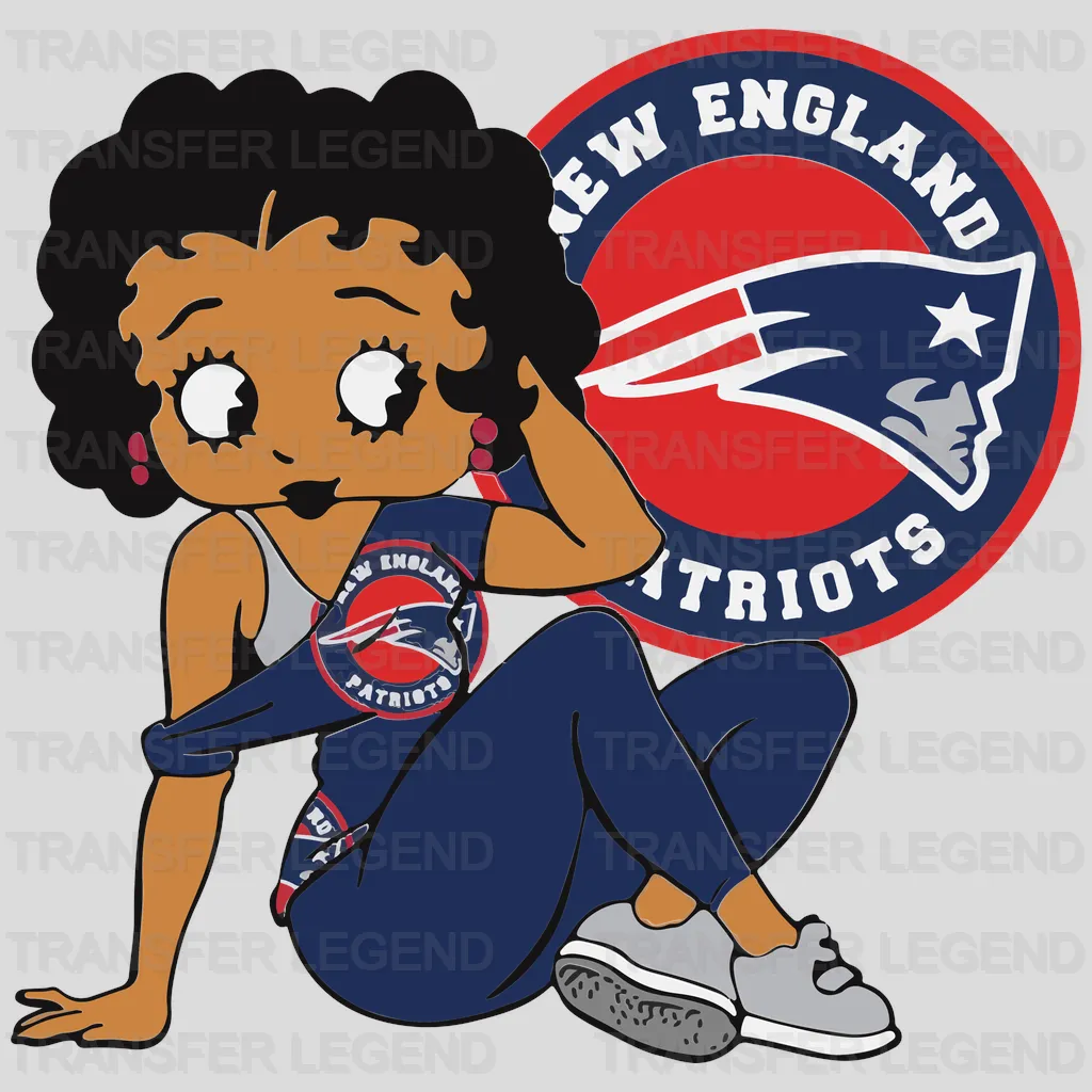 New England Patriots female fan hugging circular emblem, NFL design - DTF Heat Transfer